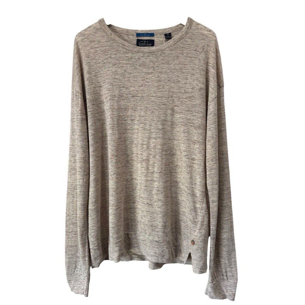 Scotch & Soda Men's Heathered Oatmeal Crewneck Linen Long Sleeve Medium EUC